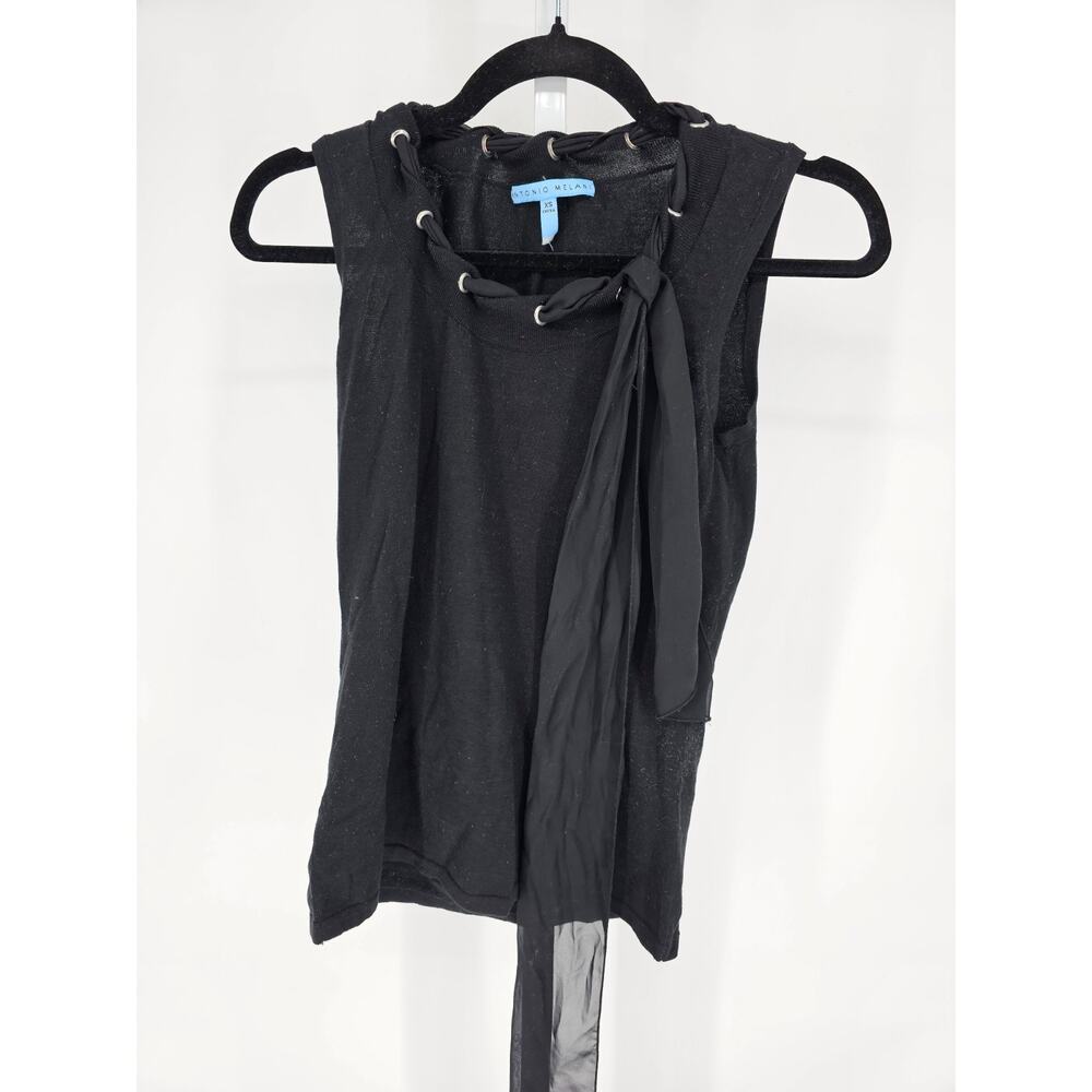 Antonio Melani Womens Sz XS Crew Neck Sleeveless Knit Top Black Ribbon Detail - Picture 1 of 3